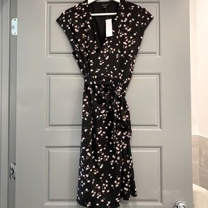 Ann Taylor Floral Wrap Dress, Black & Pink, Size 4